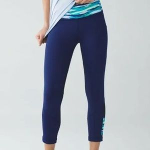 LuluLemon pace rival crop 4 mesh run or gym legging hero blue seven wonders